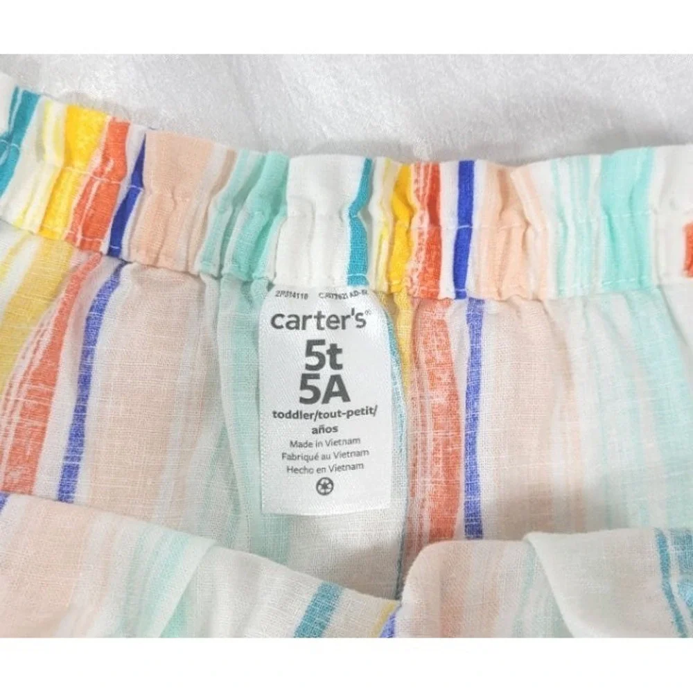 Carter's Girl's Linen Blend Striped Tank Top w/ Cotton Shorts Set - Size 5T